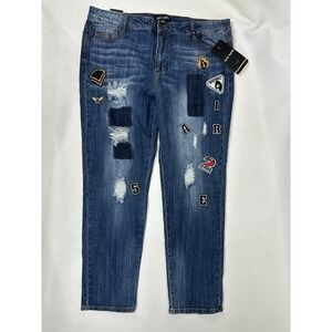 Jack David Jeans Patches Distressed Women's Size 24 Taper leg NWT
